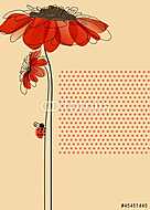 Elegáns vektoros kártya virágokkal és aranyos katicabogárral vászonkép, poszter vagy falikép