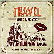 Vintage Travel Olaszország Colosseum Rómában nyaralás címkék vászonkép, poszter vagy falikép