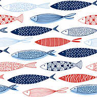 Kék-piros halak tapétaminta vászonkép, poszter vagy falikép