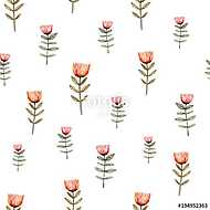 Watercolor seamless pattern with little red flowers on a white b vászonkép, poszter vagy falikép