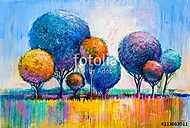 Modern absztrakt többszínű erdő(olajfestmény reprodukció) vászonkép, poszter vagy falikép