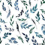 seamless pattern with blue watercolor leaves vászonkép, poszter vagy falikép