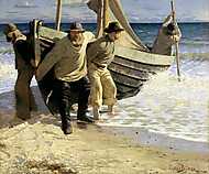 Csónak vízre bocsátása (1884) vászonkép, poszter vagy falikép