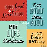 Retro food quote designs set of colorful labels vászonkép, poszter vagy falikép