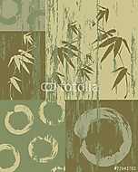 Zen kör és bambusz szüret zöld háttér vászonkép, poszter vagy falikép