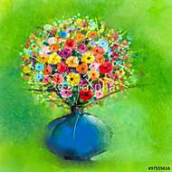 A tavaszi virágcsokor kék vázában vászonkép, poszter vagy falikép
