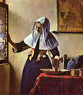 Fiatal nő kancsóval, az ablaknál állva vászonkép, poszter vagy falikép