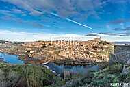 Toledo skyline. Alcazar and the (Tajo) tagus river. UNESCO world vászonkép, poszter vagy falikép