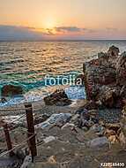 Piso Livadi beach on Paros island at sunrise vászonkép, poszter vagy falikép