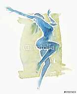 Meztelen modern táncos akvarell kék - zöld vászonkép, poszter vagy falikép