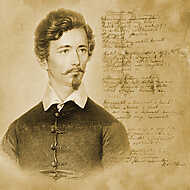 Petőfi Sándor arcképe a Nemzeti dal eredeti kéziratának képével vászonkép, poszter vagy falikép