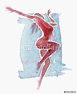Meztelen modern táncos akvarell piros-kék vászonkép, poszter vagy falikép