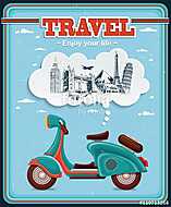 Vintage Travel scooter plakáttervezés vászonkép, poszter vagy falikép