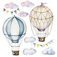 Retro hőlégballonok felhőkkel vászonkép, poszter vagy falikép