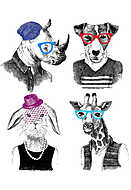 öltözött állatokat állítottak hipster stílusban vászonkép, poszter vagy falikép