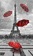 Eiffel-torony repülõ esernyõkkel. vászonkép, poszter vagy falikép