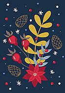 Retro karácsonyi grafika 3. (tobozok, növények) vászonkép, poszter vagy falikép