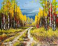 Őszi erdőn áthaladó út (olajfestmény reprodukció) vászonkép, poszter vagy falikép
