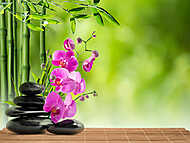 lila orchidea, fekete kő és bambusz vászonkép, poszter vagy falikép