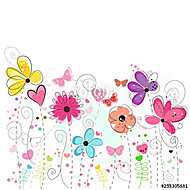 Élénk színű virágok tapétacsík vászonkép, poszter vagy falikép