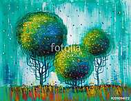 Művészi zöld lombozatú fák (olajfestmény reprodukció) vászonkép, poszter vagy falikép