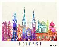 Belfast landmarks watercolor poster vászonkép, poszter vagy falikép