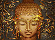 Buddha fej és bambuszlevelek vászonkép, poszter vagy falikép