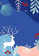 Modern karácsonyi grafika 3. (szarvas, növények) vászonkép, poszter vagy falikép