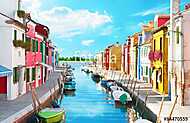 Narrow canal és színes házak Burano, Olaszország. vászonkép, poszter vagy falikép