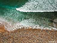 Aerial view of sandy beach with waves perfect spot for surfing. Drone photo vászonkép, poszter vagy falikép