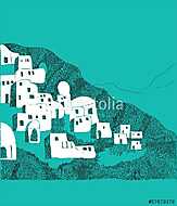 Santorini sziget, Görögország illusztráció vászonkép, poszter vagy falikép