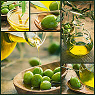 Frissen betakarított olívabogyóolaj, olívaolaj olajfán vászonkép, poszter vagy falikép