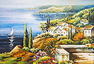 Mediterrán és vitorlás (olajfestmény reprodukció) vászonkép, poszter vagy falikép