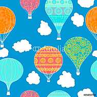Színes hőlégballonok felhőkkel tapétaminta vászonkép, poszter vagy falikép