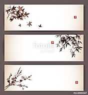 Három banner, juhar, bambusz és sakura. A hagyományos japánok vászonkép, poszter vagy falikép