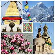 Collage of popular Nepalese travel destinations - Kathmandu vall vászonkép, poszter vagy falikép