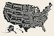 USA államok térképe, rajz vászonkép, poszter vagy falikép