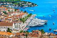 Hvar promenade aerial cityscape. / Aerial view at famous promenade in Hvar town, popular tourist resort in summertime. vászonkép, poszter vagy falikép