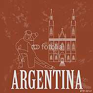 Argentína látványosságai. Retro stílusú kép vászonkép, poszter vagy falikép