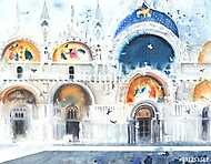 Velence Olaszország San Marco kupola akvarell festmény illusztrá vászonkép, poszter vagy falikép