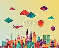 Barcelona skyline. Vector illustration vászonkép, poszter vagy falikép