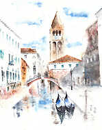 Velencei látkép egy hídról - akvarell vászonkép, poszter vagy falikép