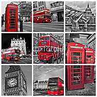 Piros-szürke London kollázs vászonkép, poszter vagy falikép