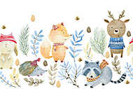 Erdei állatok ősszel tapétaminta vászonkép, poszter vagy falikép