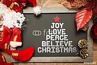 Tábla a szöveggel: Joy Peace Bízz a karácsonyban egy conce vászonkép, poszter vagy falikép