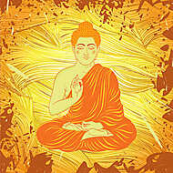 Vintage poszter ül Buddha a grunge háttérben. áztat vászonkép, poszter vagy falikép