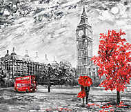 Londoni látkép - szürke-piros művészi kép vászonkép, poszter vagy falikép