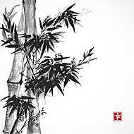 Bambusz kártya sumi-e stílusban. vászonkép, poszter vagy falikép