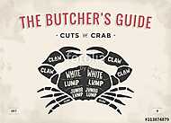 Cut of meat set. Poster Butcher diagram and scheme - Crab. Vinta vászonkép, poszter vagy falikép