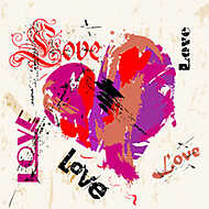 Love - Feliratok festett szívvel vászonkép, poszter vagy falikép